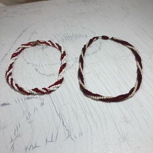 Vintage Beaded Necklace Chokers Custom Jewelry Red and White, Ruby and White
